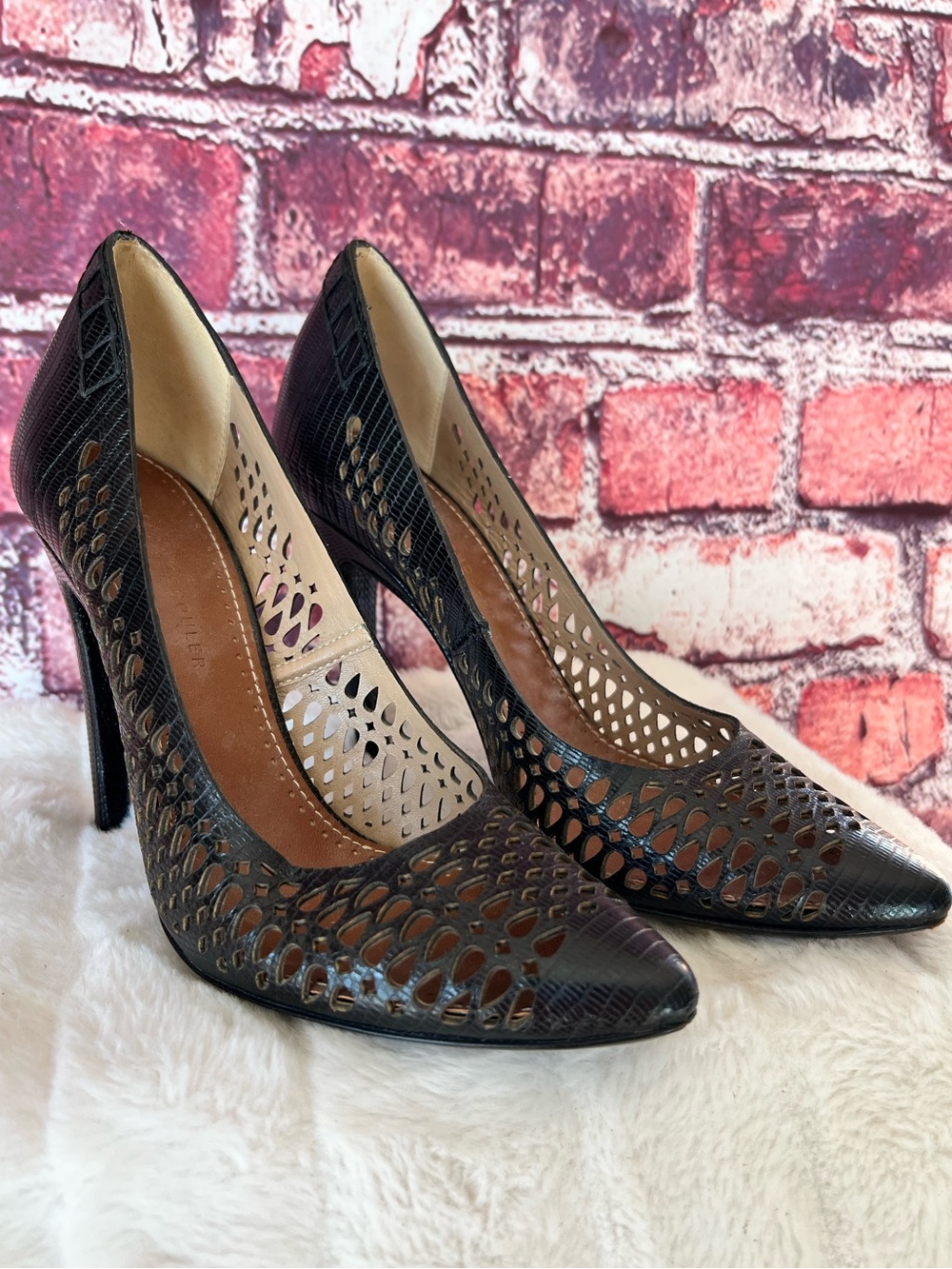 Proenza Schouler Black Perforated Leather Pumps Made in Italy